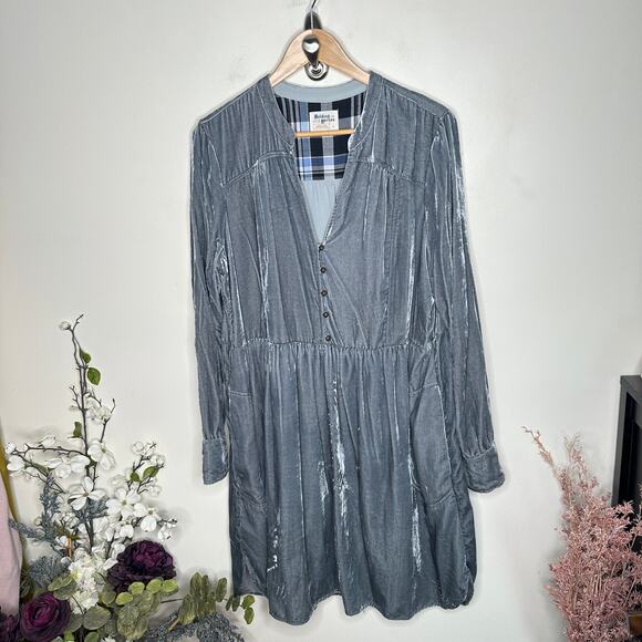 ANTHROPOLOGIE x HOLDING HORSES Velvet Shirt Dress Dusty Blue Gray Sz XL {3Y47} - Picture 3 of 6